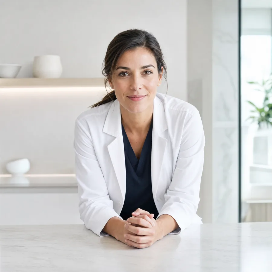 A licensed physician reviewing a patient's intake
